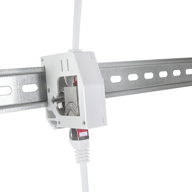 DIN-skinne adapter m. 2 x RJ45 CAT6a keystone fatning, plast