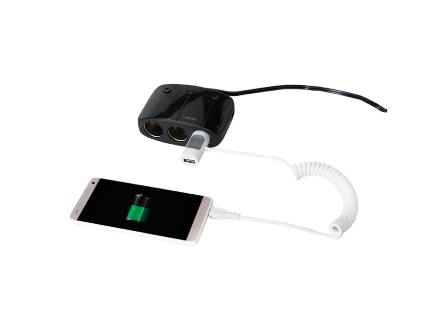Cigar-forgrener m. 3 udtag + 2xUSB