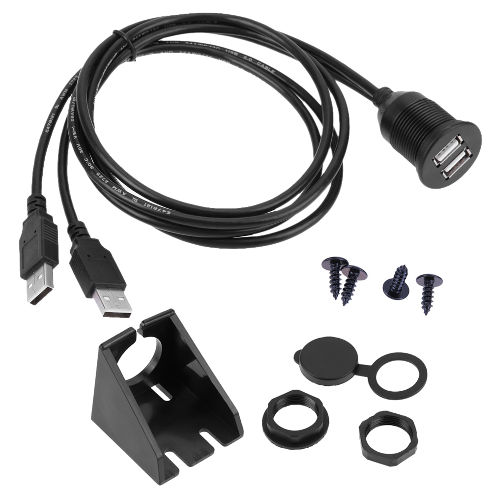 USB til bilpanel - 2 x USB udtag m. data, Ø25mm (1m)