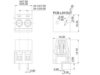 Print Skrueterminal - 2pol, 7,5mm benafstand, Grøn
