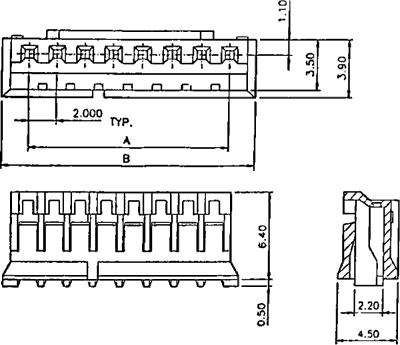 Ledning-til-print stik - NXG, 1x9pol, 1A, 2mm benafst.