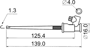Lang clip-on prøveklemme m. 4mm bananfatning - 135mm, Rød