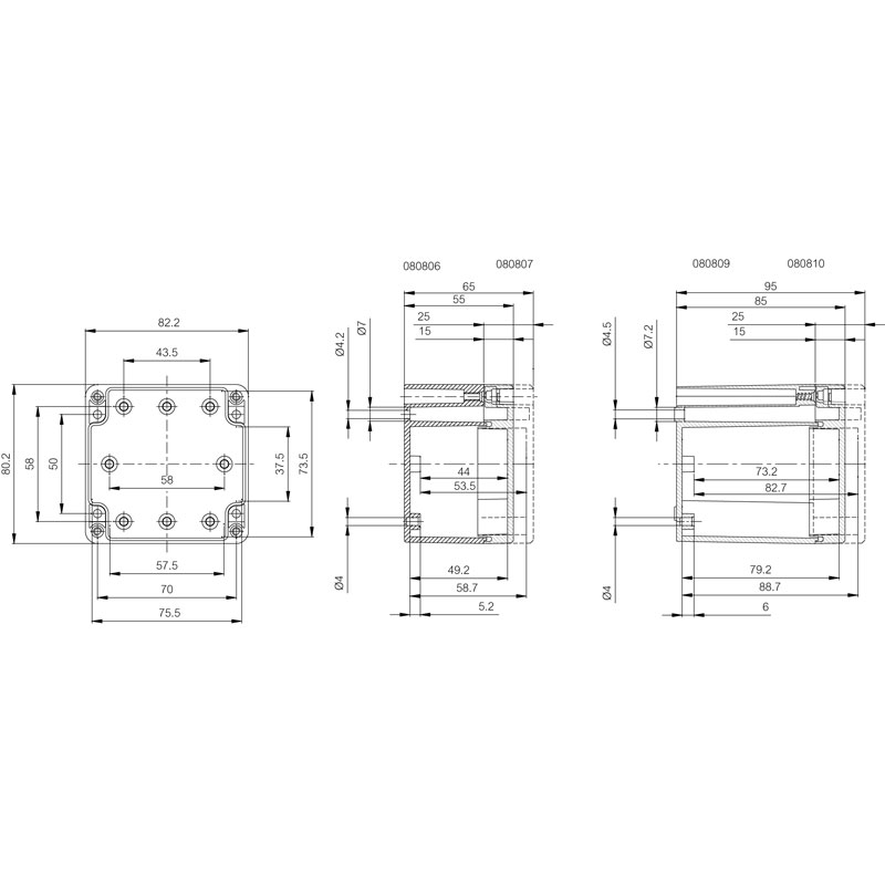 Euro Fibox Kasse - 80x82x65 - 4 skruehuller