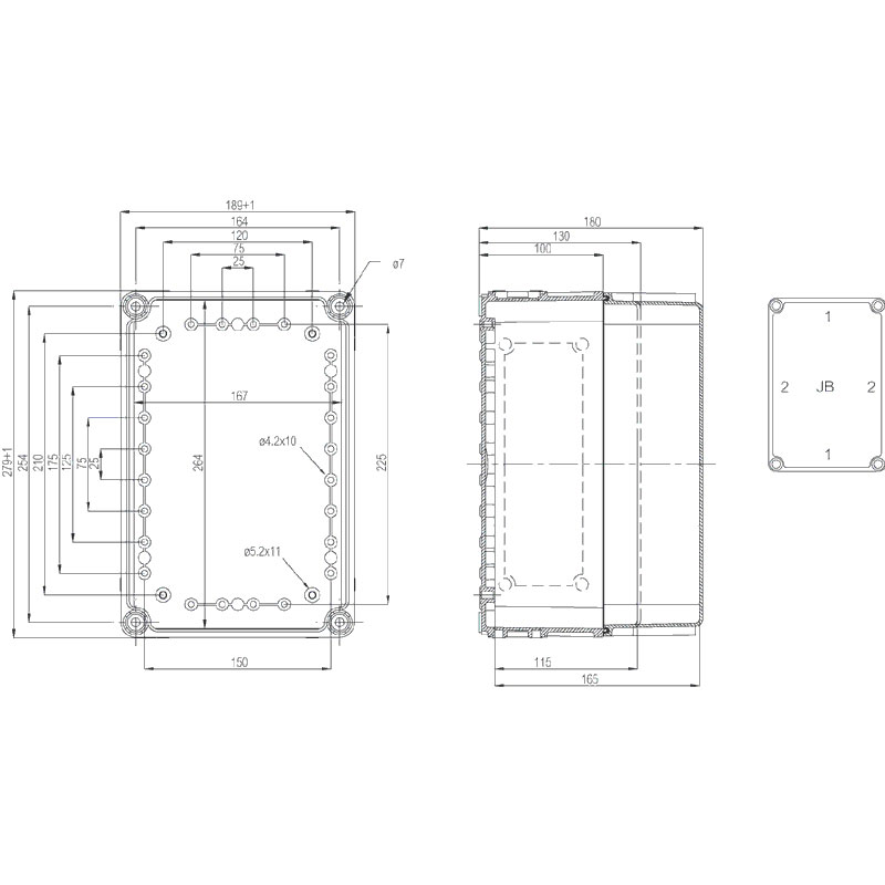 Fibox Kassebund - 280x190x100 - 4 skruehuller