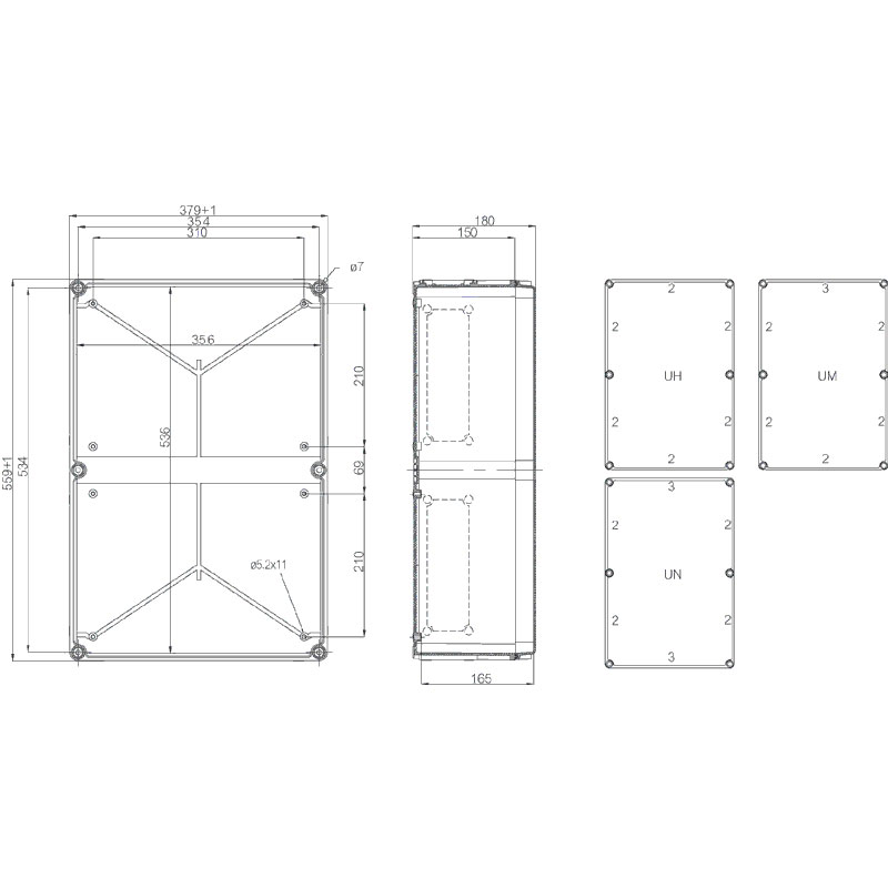 Fibox Kassebund - 560x380x150 - 6 skruehuller