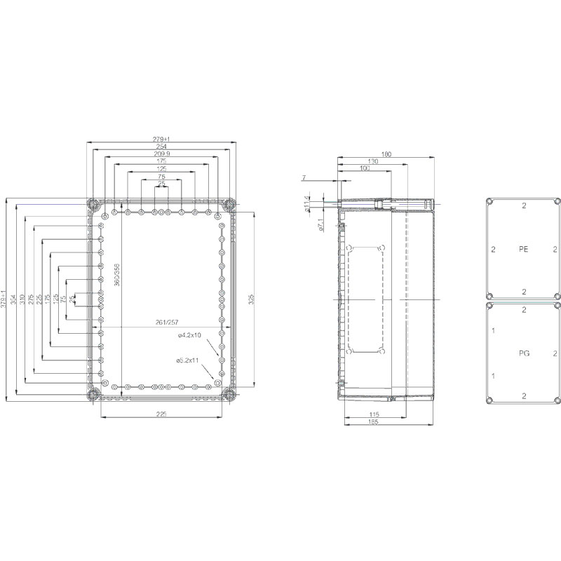 Fibox Grå Låg - 380x280x30 - 4 skruehuller