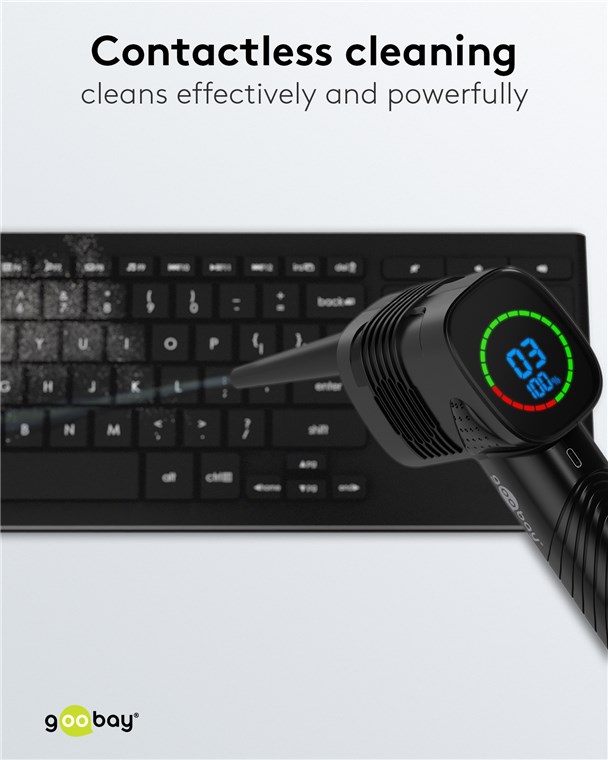 Genopladelig trykluft blæser m. 5 dyser - 2000mAh, Sort