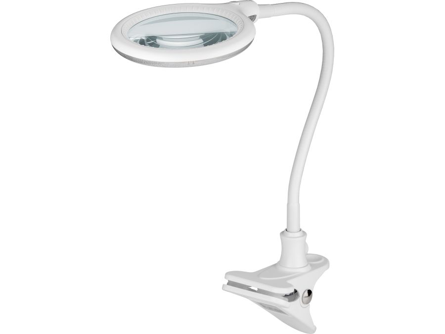 LED luplampe clipholder og bordfod - 5W 3 dioptri Hvid