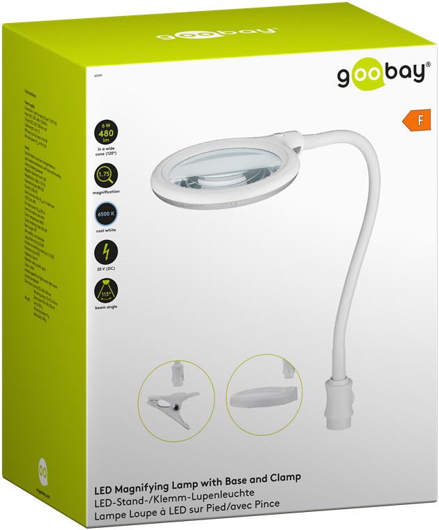 LED luplampe clipholder og bordfod - 5W 3 dioptri Hvid