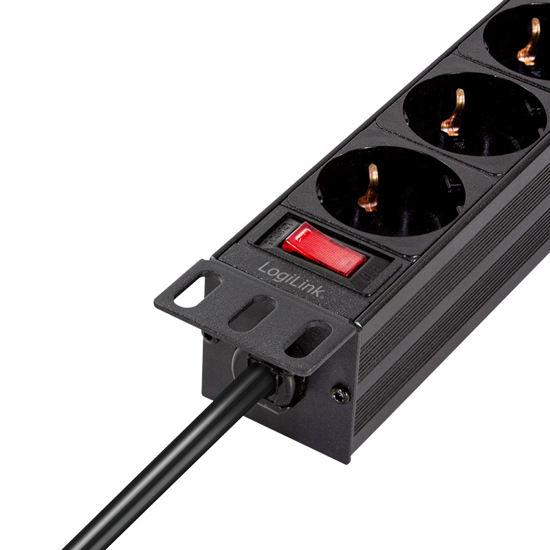 10" Stikdåse til rack - 4 x CEE7/3, med kontakt, Sort (2m)