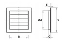 Ventilationsrist m. lukkespjæld - 170x170mm Ø150mm, Hvid