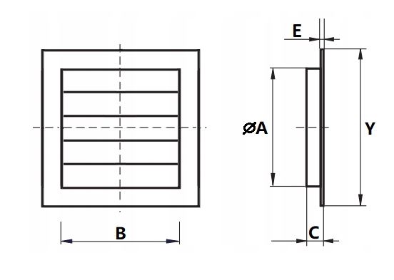 Ventilationsrist m. lukkespjæld - 170x170mm Ø150mm, Brun