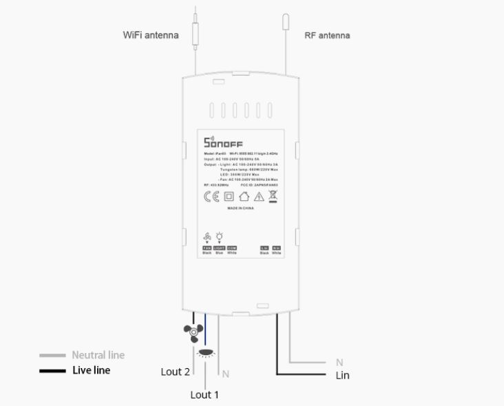 iFan04 - WIFI loft blæser og lys kontroller (m. batteri)