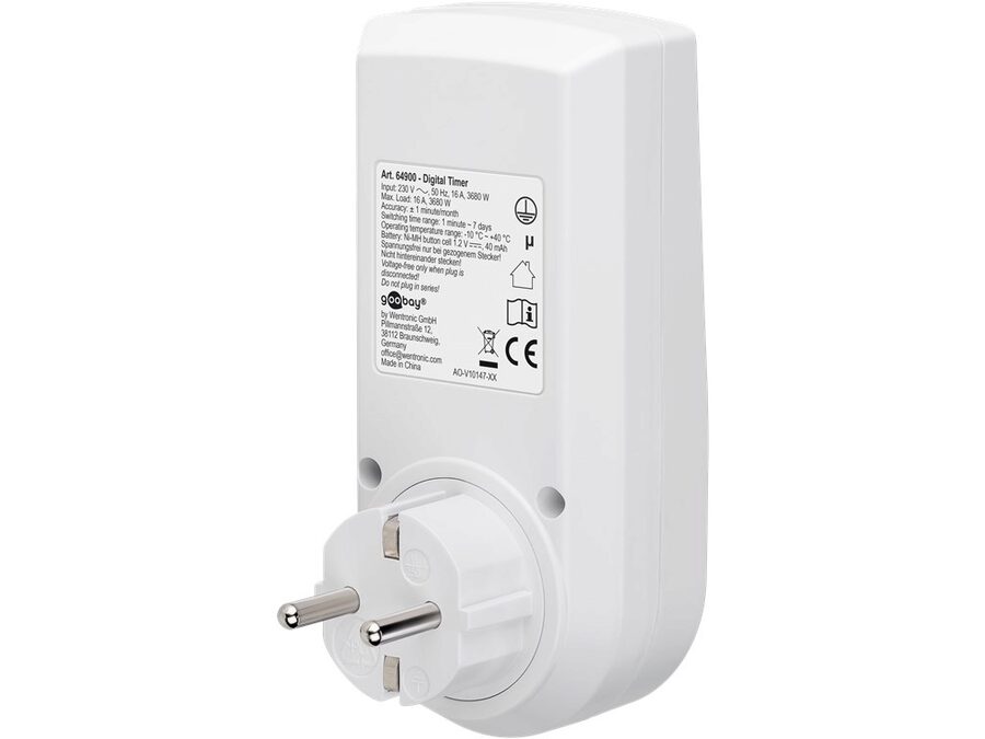 Digital Timer - Programmerbar, CEE7/4 udtag, Hvid