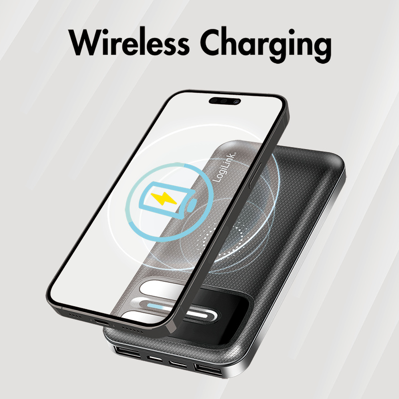 Powerbank m. QI trådløs lader - 5V / 2,1A, 8000mA, 2xUSB-A