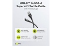 USB-C™ til USB-A Supersoft PD Tekstilkabel, 3A, Sort (3m)
