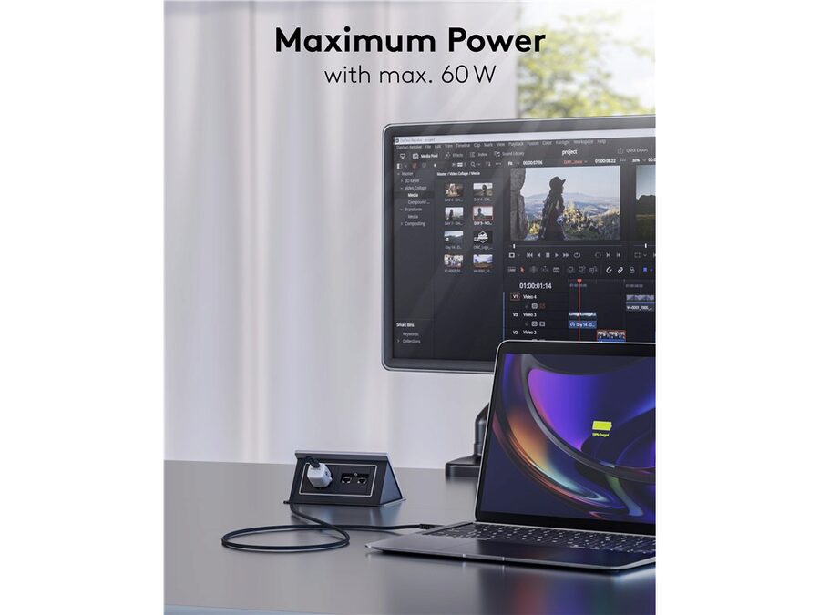 USB-C™ til USB-A Supersoft PD Tekstilkabel, 3A, Sort (3m)