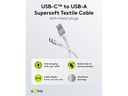 USB-C™ til USB-A Supersoft PD Tekstilkabel, 3A, Hvid (0,5m)