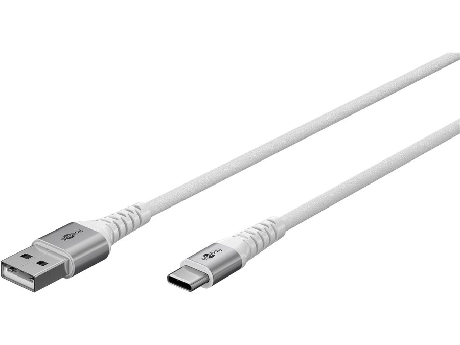 USB-C™ til USB-A Supersoft PD Tekstilkabel, 3A, Hvid (0,5m)