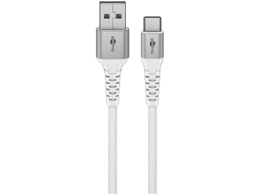 USB-C™ til USB-A Supersoft PD Tekstilkabel, 3A, Hvid (3m)