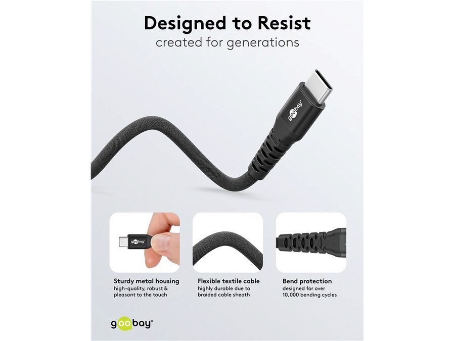 USB-C™ til USB-C™ Supersoft PD Tekstilkabel, 3A, Sort (0,5m)