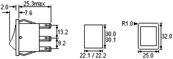 Vippekontakt - 2P (ON)-OFF-(ON), 250V/16A, SORT