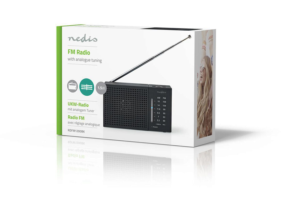 Bærbar FM-radio - AM/FM, Batteri, Analog, Sort