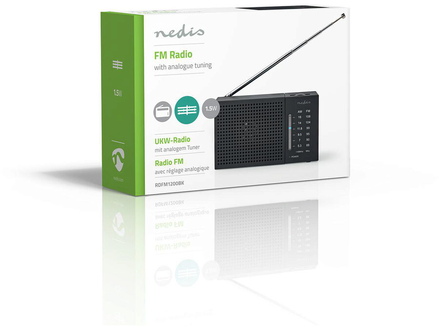 Bærbar FM-radio - AM/FM, Batteri, Analog, Sort