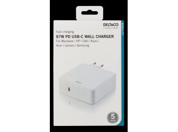 USB-C PD netadapter - 110-240Vac, 87W, 1 x USB-C, Hvid
