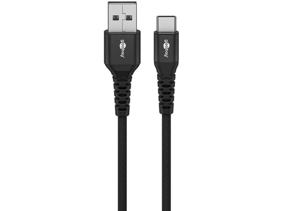 USB-C™ til USB-A Supersoft PD Tekstilkabel, 3A, Sort (1m)