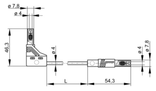 Kontaktbeskyttet testledning, 2 x 4mm Banan, 16A, Rød (1m)