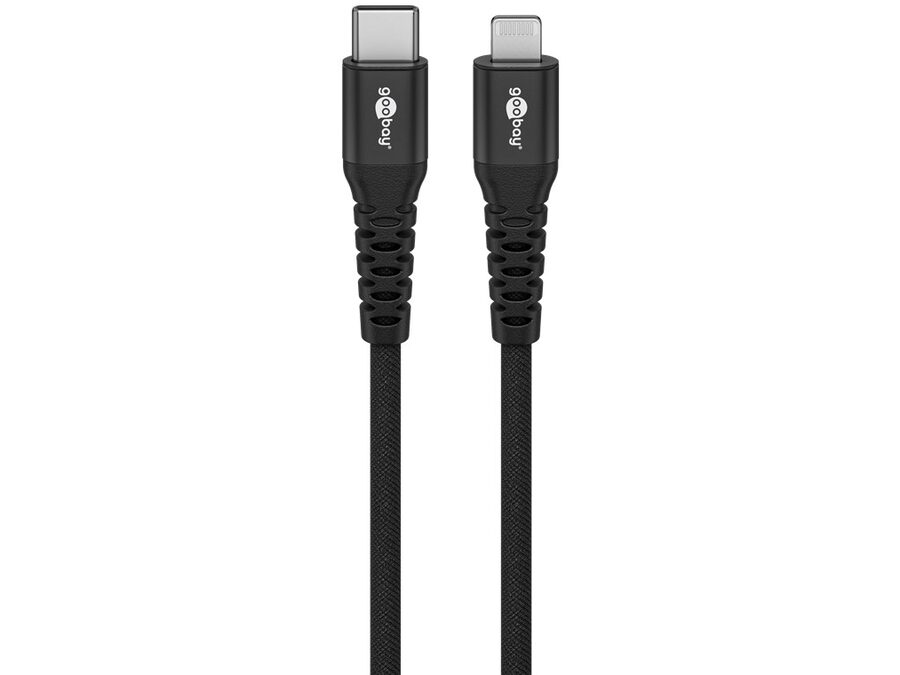 USB-C til Lightning Supersoft PD Tekstilkabel, 3A, Sort (2m)