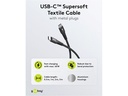 USB-C™ til USB-C™ Supersoft PD Tekstilkabel, 3A, Sort (2m)