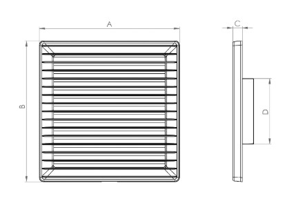 Kvadratisk ventilationsrist - Ø150, 170x170x11,5mm, Grå
