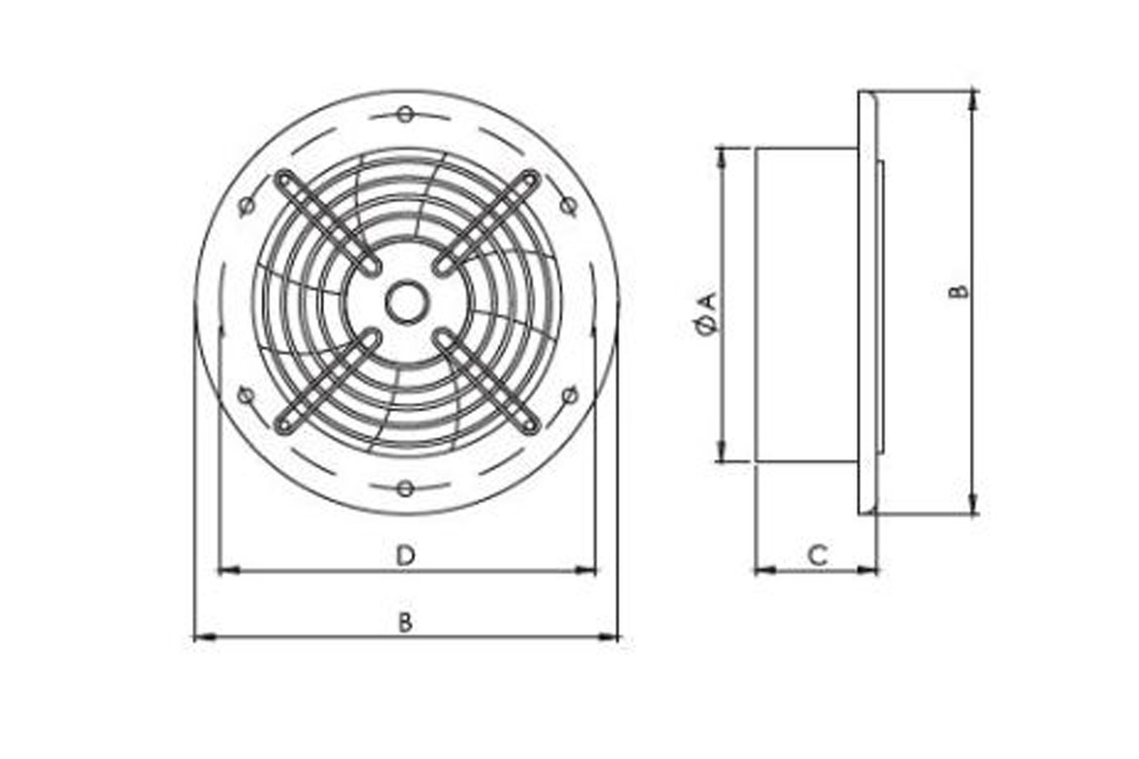 Industriel vægventilator - aRos Ø200mm, 55W, 780m3/t