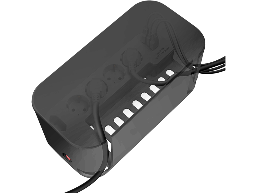 Kabelskjuler boks inkl. stikdåse - 285 x 145 x 130mm, Sort