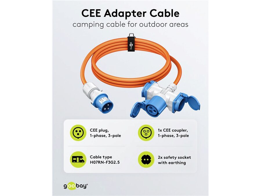 CEE adapter - CEE 3P han til CEE 3P hun + 2 x Jord (1,5m)