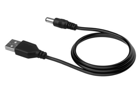USB strømkabel - USB A han til 5,5x2,1mm DC han, Sort (0,8m)