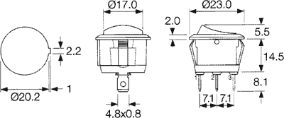 Vippekontakt - 1P OFF-ON, 10A 250V, Grøn lys, IP65 (Ø20,2mm)