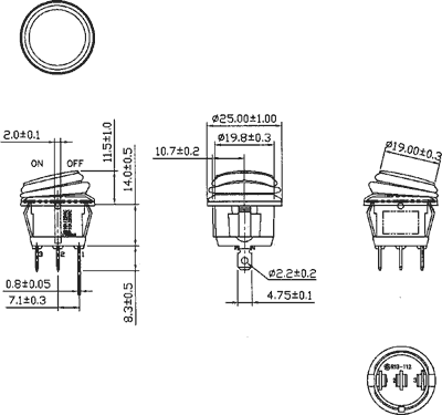 Vippekontakt - 1P OFF-ON, 10A 250V, Grøn lys, IP65 (Ø20,2mm)