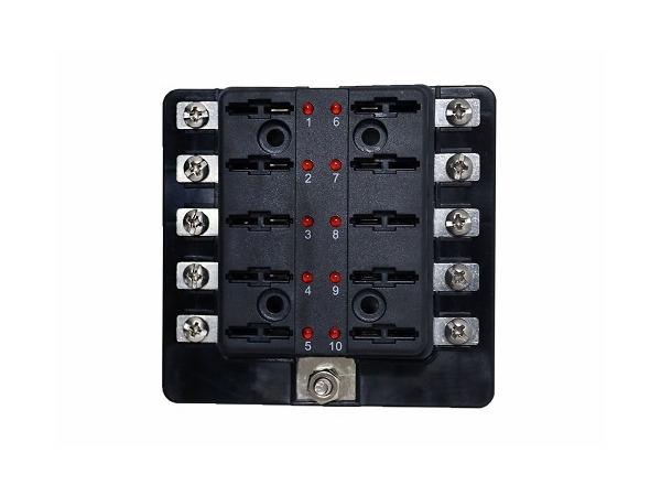 Sikringsholderboks m. LED, for 10x19mm bilsikring, 30A, M4
