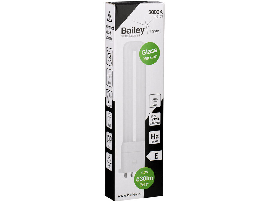 LED PL kompaktrør -  4.5W (9W), 2G7, AC (830)