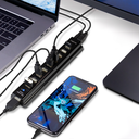 USB 2.0 HUB - 10-port, incl. 3,5A strømforsyning, Sort