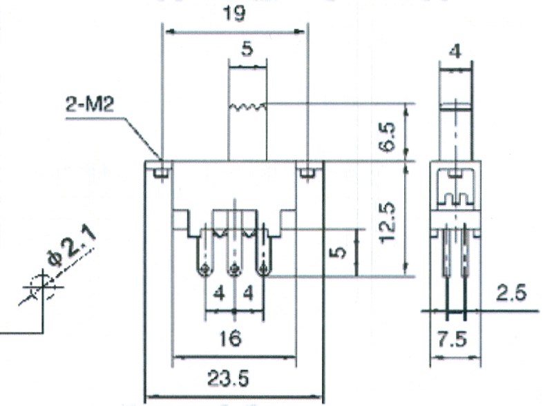 Miniature skydekontakt - 2P ON-ON, kabinet