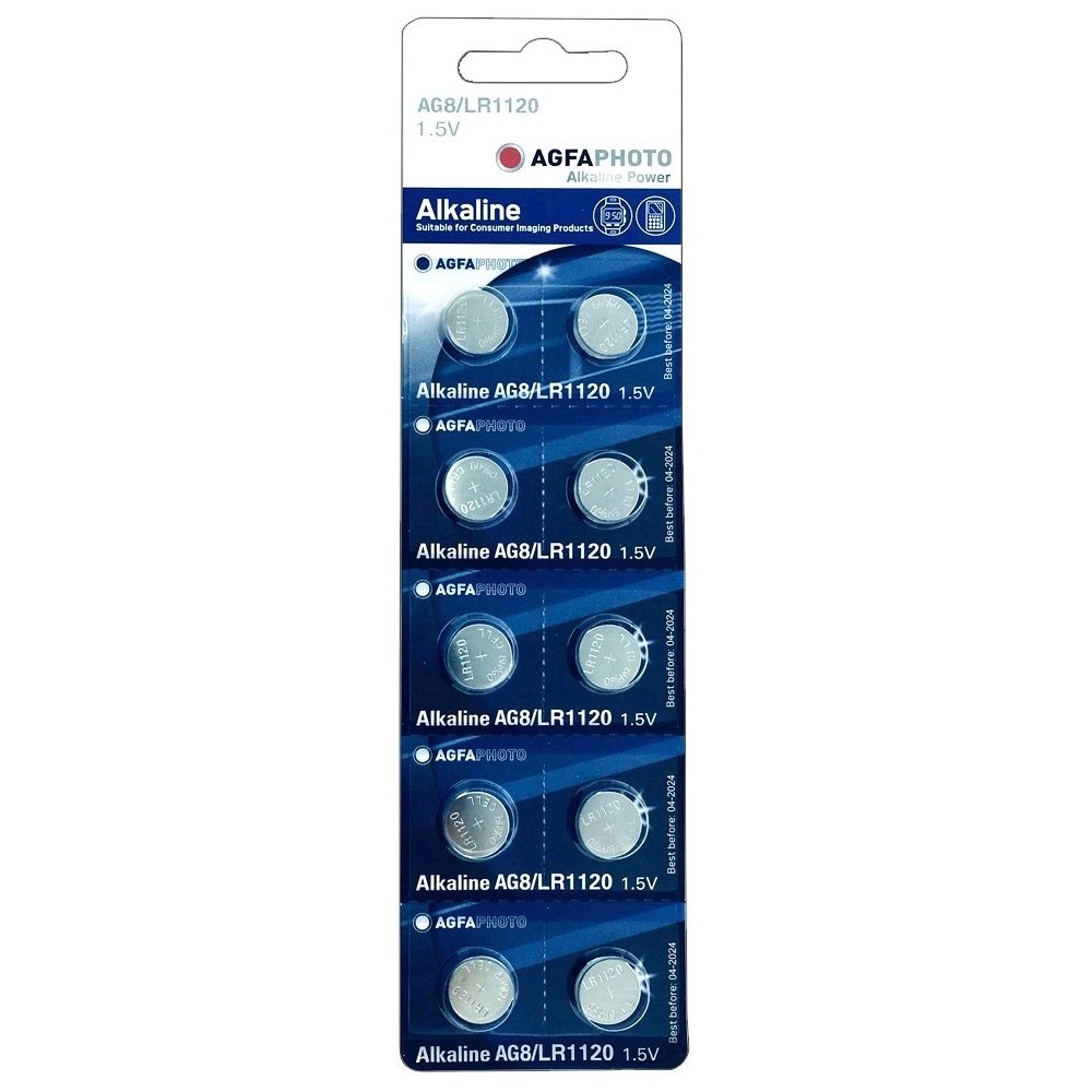 10-pak AgfaPhoto LR55/AG8 knapcellebatterier - Alkaline, 1,5V