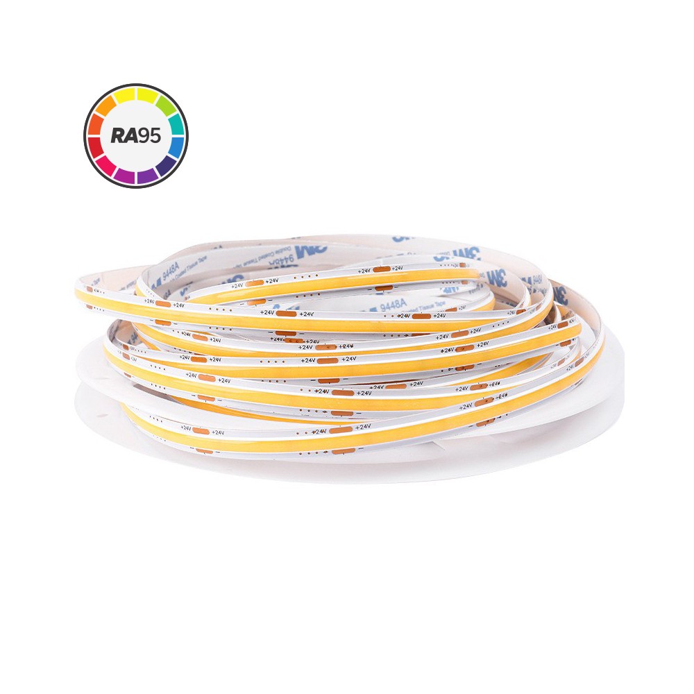 5m Dot-fri COB-LED-stripe - 12W/m, 320 LED pr. meter, RA90, 24V, IP20