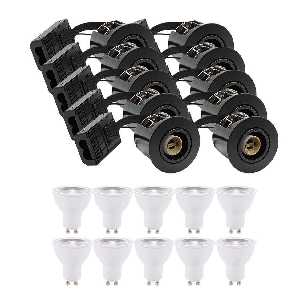 10 stk. sort Inno88 indbygningspotter inkl. 6W RA97 GU10, IP44, godkendt til isolering - 230V