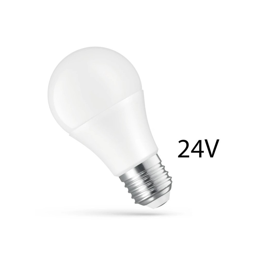 LED pære 8.5W E27 - 24V AC/DC, Varm hvid lysfarve, Spectrum, 850lm