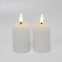 LED Bloklys med flammeeffekt, hvid - 2 stk, inkl. fjernbetjening og timer, 7,5 cm høj, Ø5 cm, ægte stearin