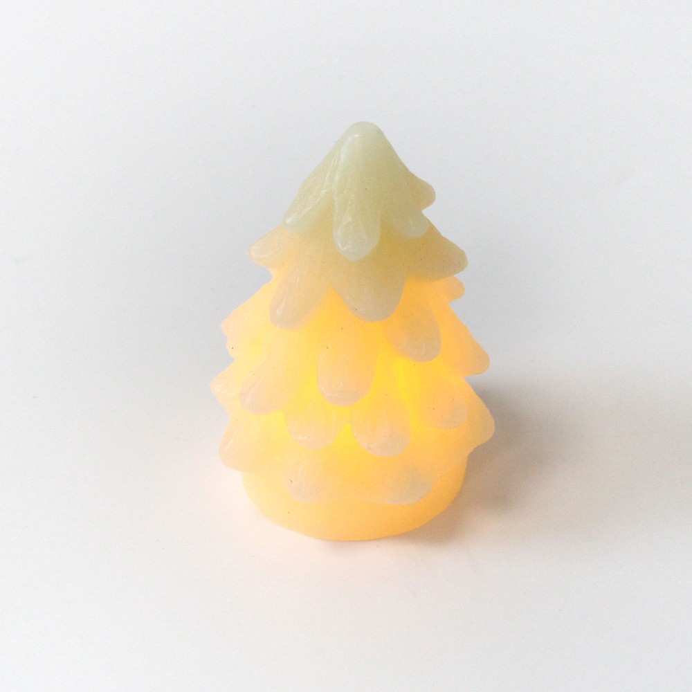 LED Juletræ lys med blinkende flammeeffekt - Hvid stearin - H9cm, Ø6,5cm